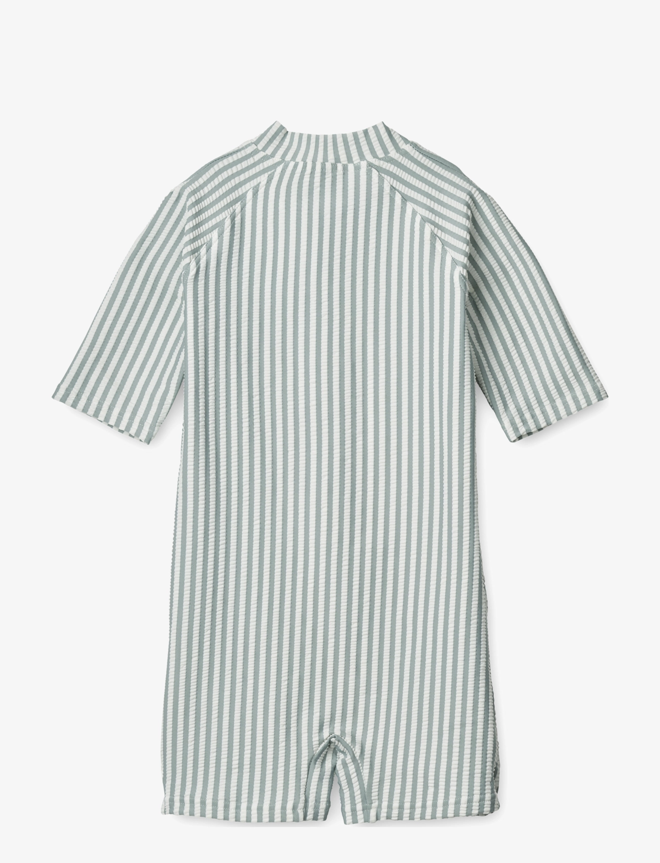 Liewood - Max Seersucker Shortsleeve Swim Jumpsuit - gode sommertilbud - y/d stripe: sea blue/white - 2
