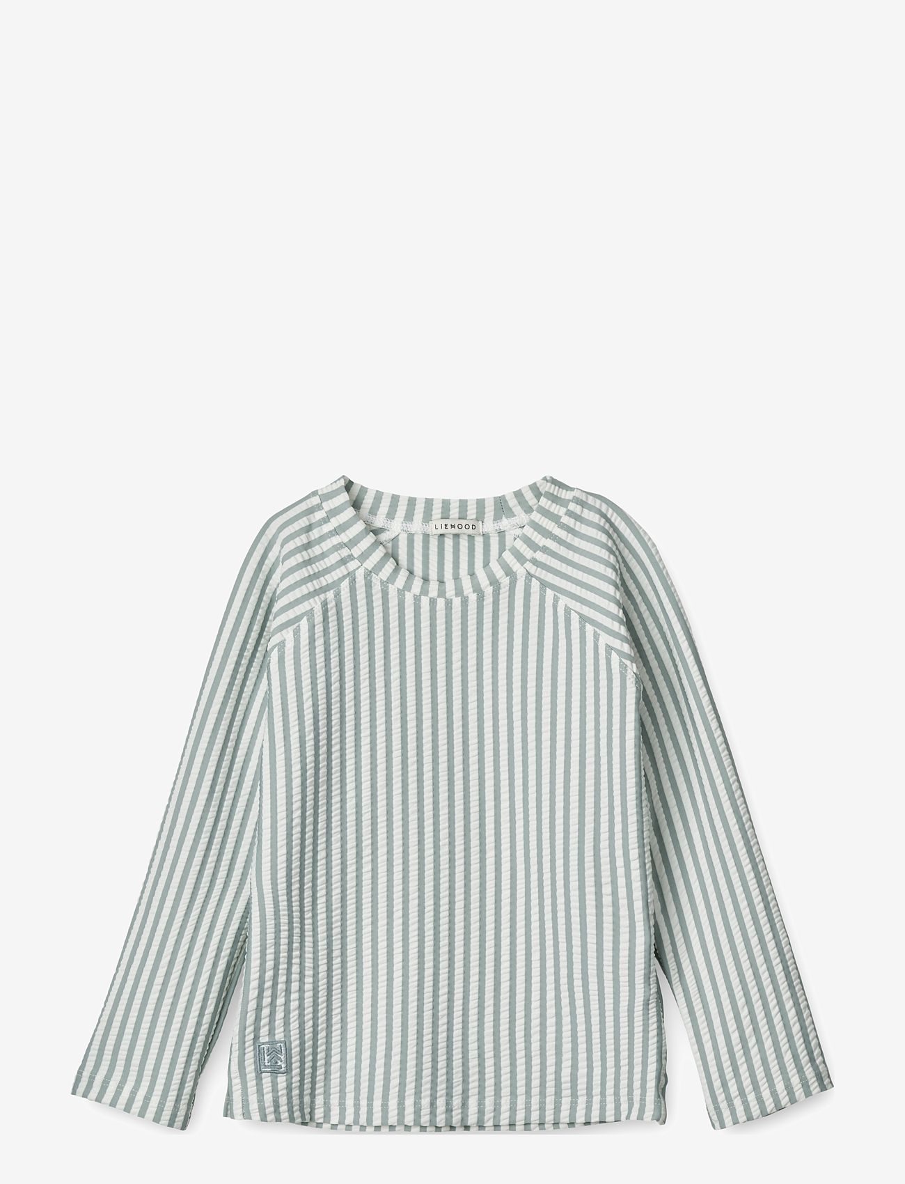 Liewood - Noah seersucker swim tee - badeoverdele - y/d stripe: sea blue/white - 0