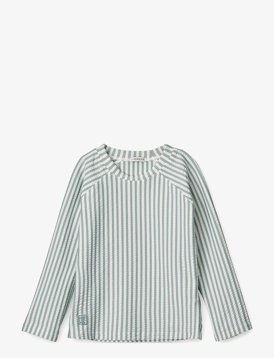 Liewood - Noah seersucker swim tee - bade-oberteile - y/d stripe: sea blue/white - 0