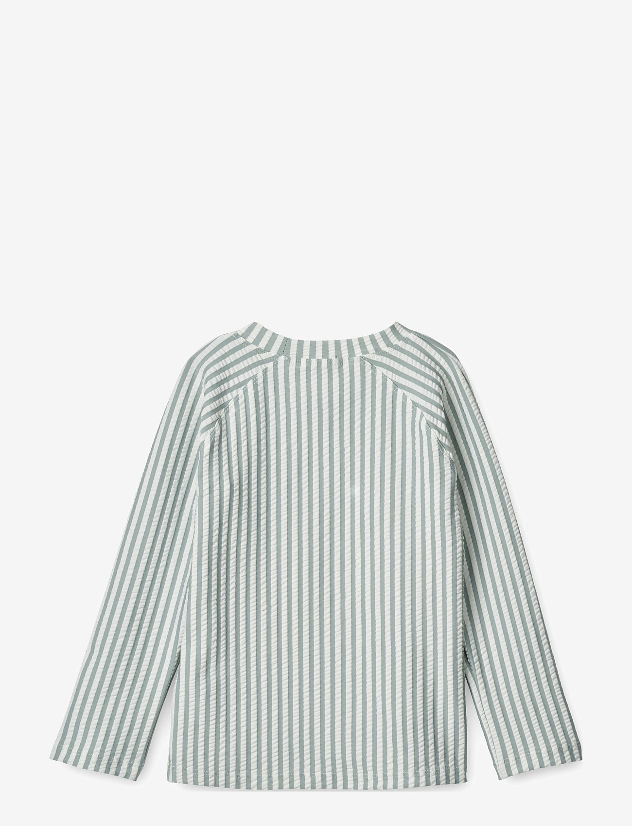 Liewood - Noah seersucker swim tee - badeoverdele - y/d stripe: sea blue/white - 1