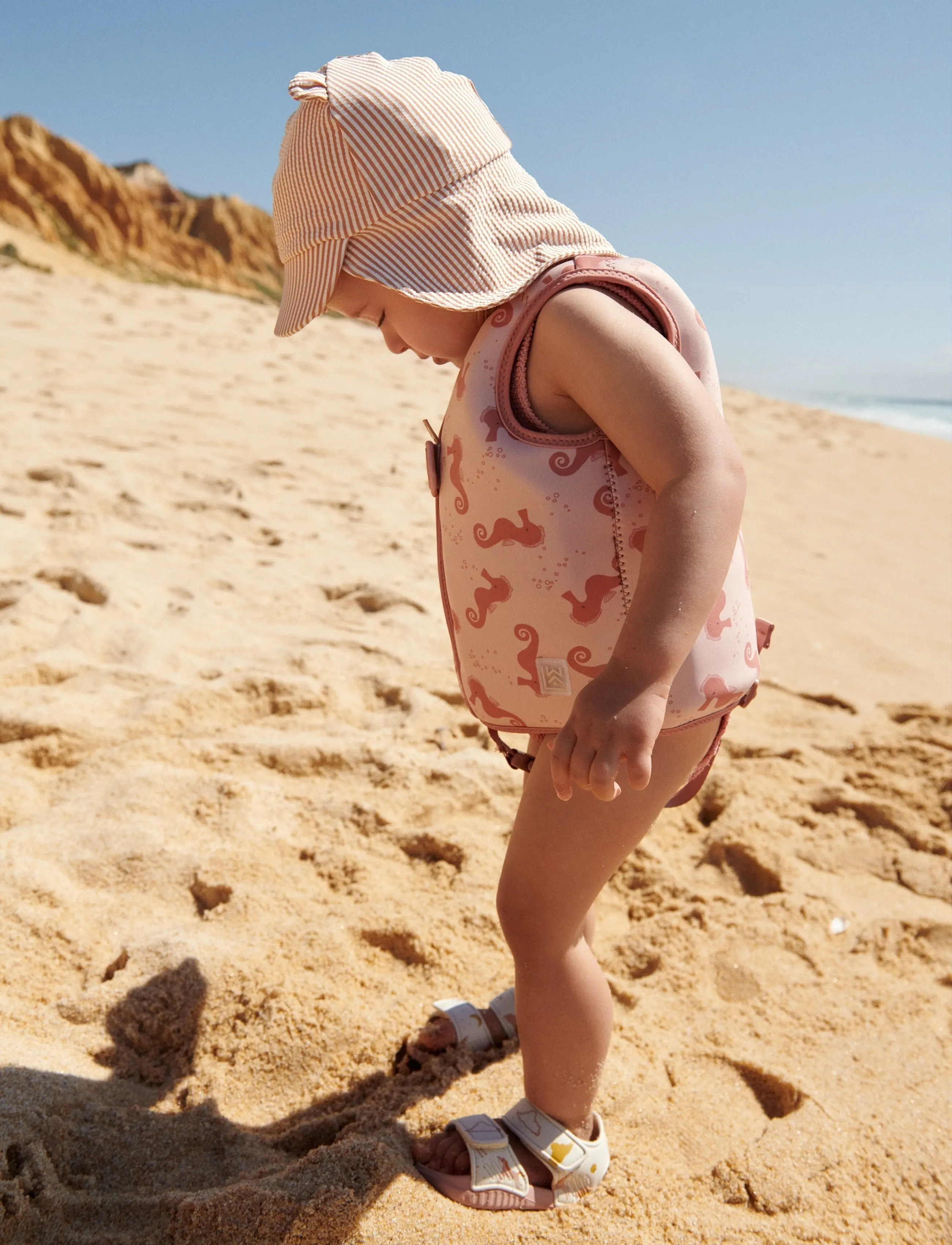 Liewood Senia Seersucker Sun Hat With Ears, 0/3M, Accessories, Rosa - Hats, Kinder