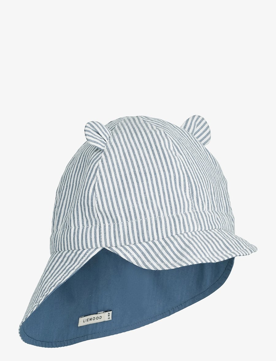 Liewood - Gorm Reversible Seersucker Sun Hat With Ears - y/d stripe: blue wave/creme de la c - 0