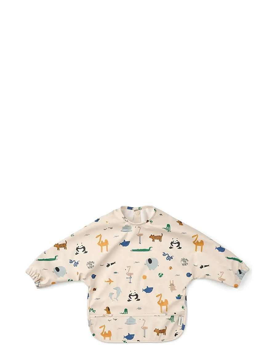 Liewood - Merle Printed Cape Bib - pitkähihainen ruokalappu - around the world / sandy - 0