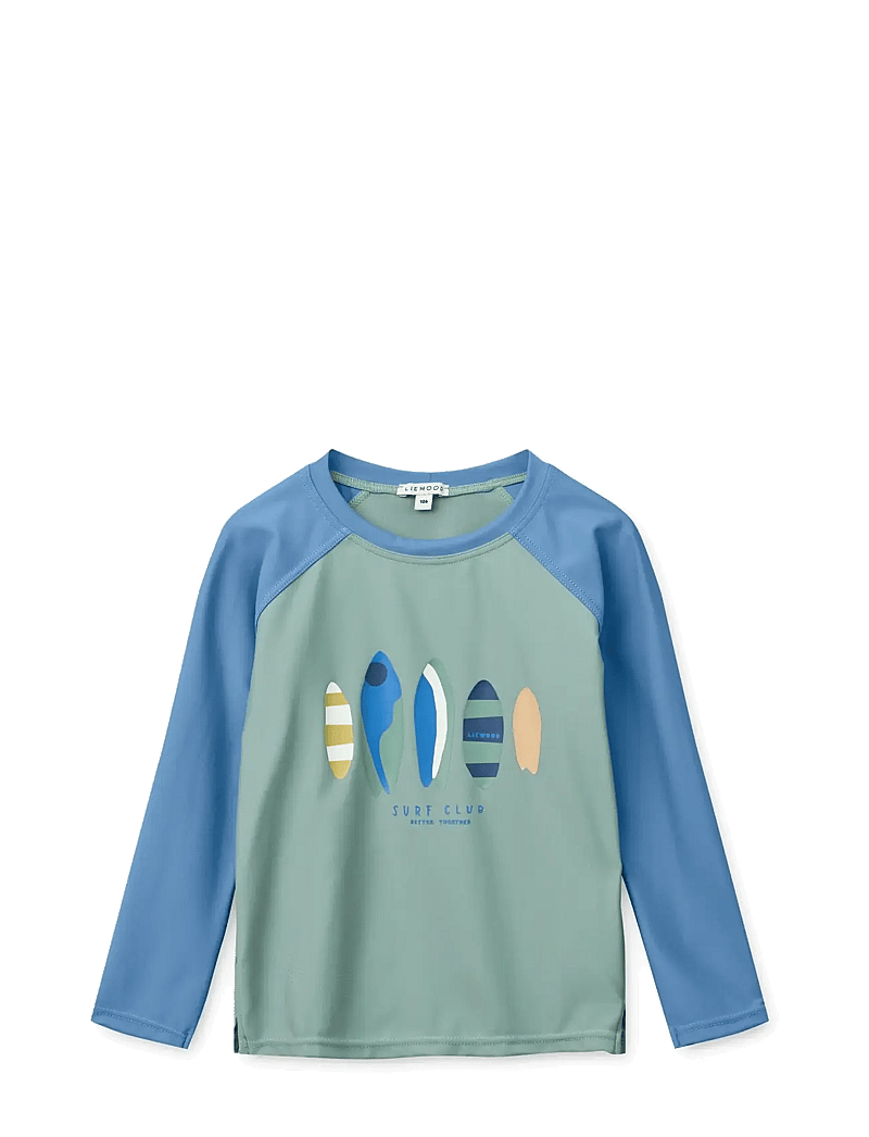 Liewood - Noah Placement Longsleeve Swim Tee - badeoverdele - boards / light peppermint - 1