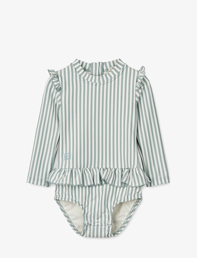 Liewood - Sille Baby Seersucker Swimsuit - badeanzüge - y/d stripe: sea blue/white - 0