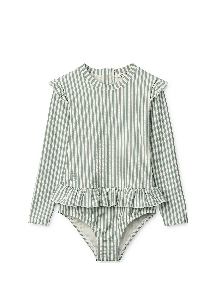 Liewood - Sille Seersucker Swimsuit - badekleidung - y/d stripe peppermint / creme de la creme - 0