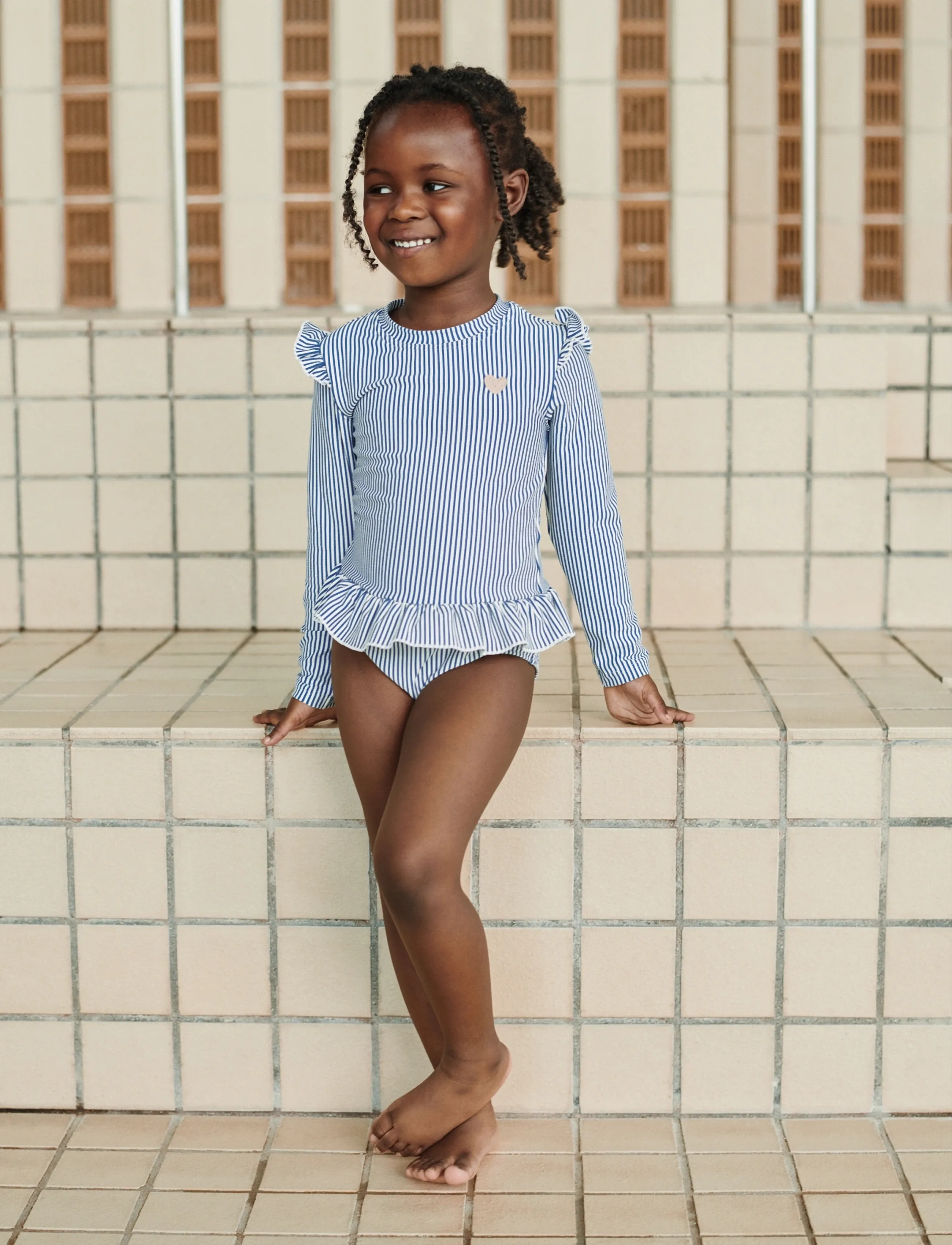 Liewood Sille Seersucker Swimsuit, 110, Blue, Uv-Tøj > Uv-Dragter, Børn