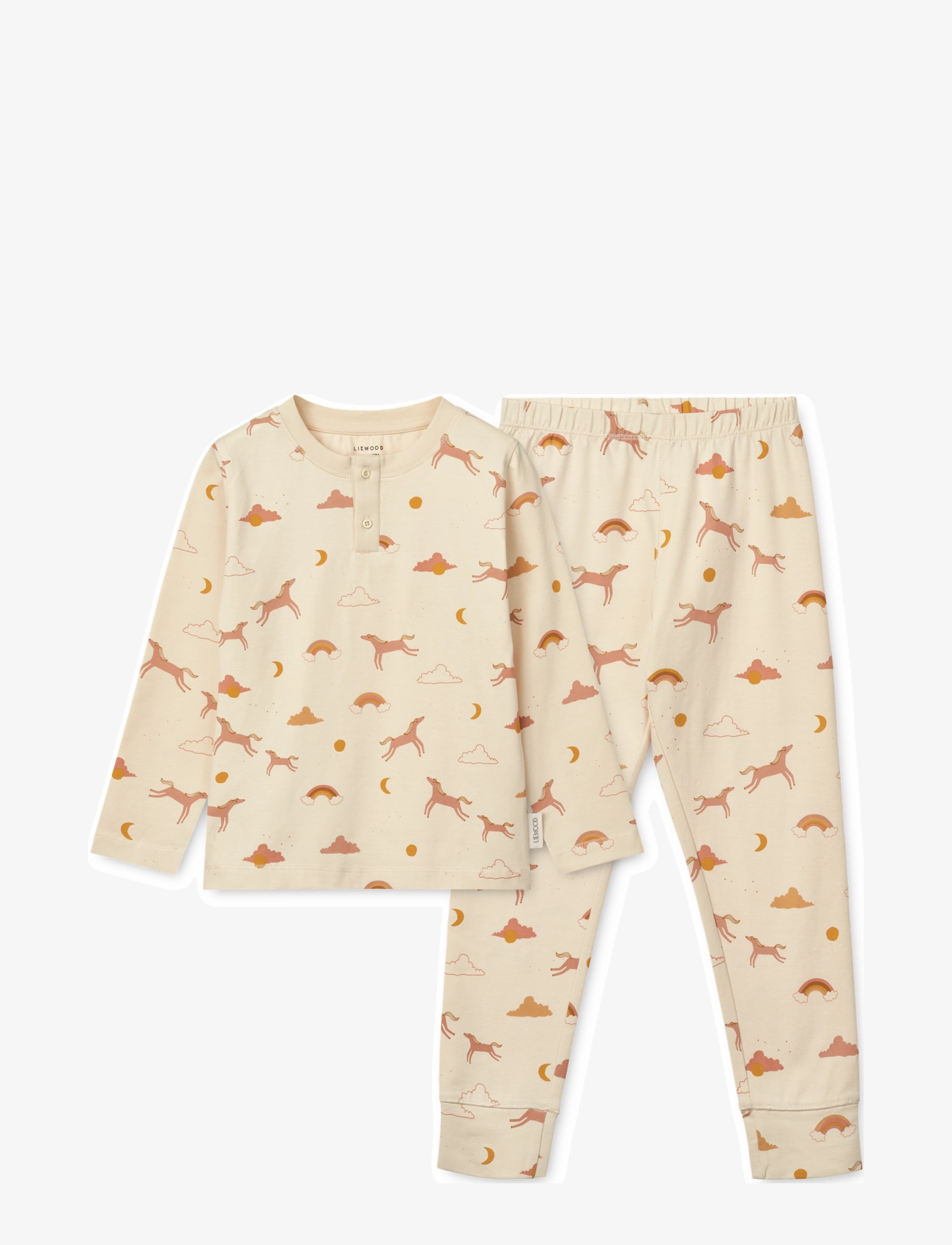 Liewood Wilhelm Printed Pyjamas Set, Børn, Printet Børne Pyjamassæt, Beige, Str: 86