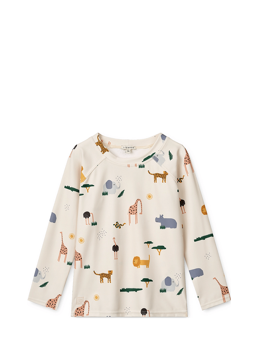 Liewood - Noah Printed Longsleeve Swim Tee - uimatopit - safari sandy mix - 0