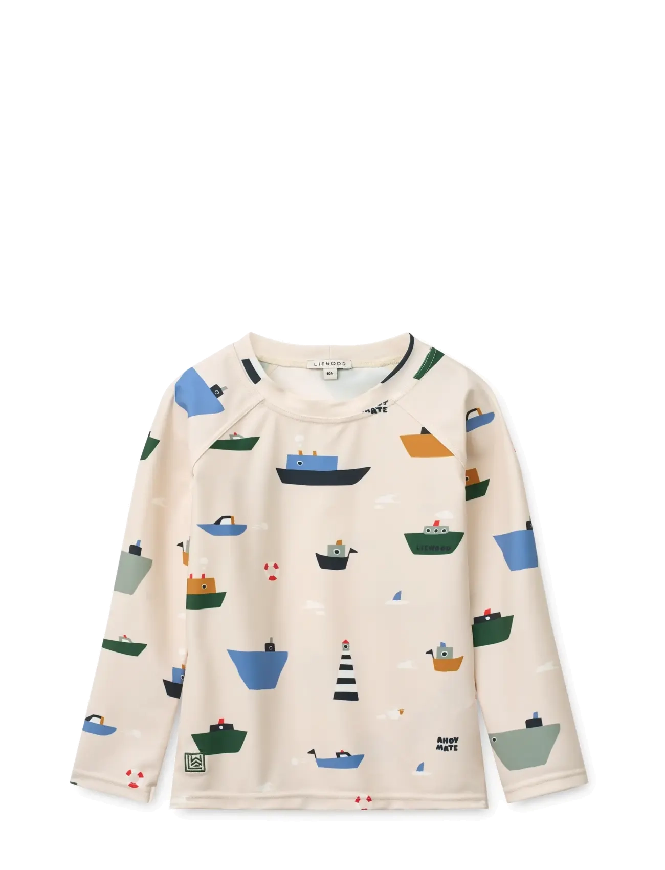 Liewood Noah Printed Longsleeve Swim Tee, Børn, Printet Langærmet Svømme T-shirt, Cream, Str: 86