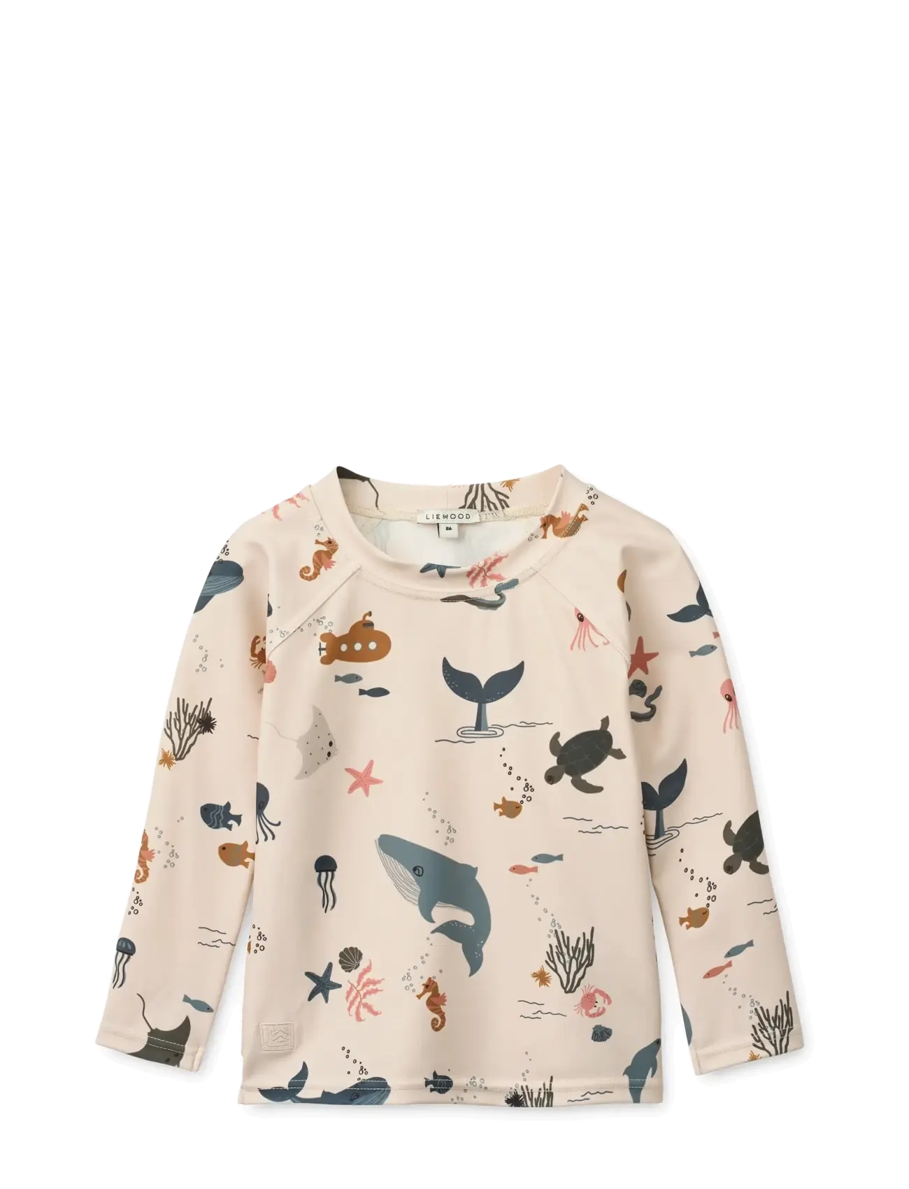Liewood Noah Printed Longsleeve Swim Tee, Børn, Printet Langærmet Svømme T-shirt, Beige, Str: 86