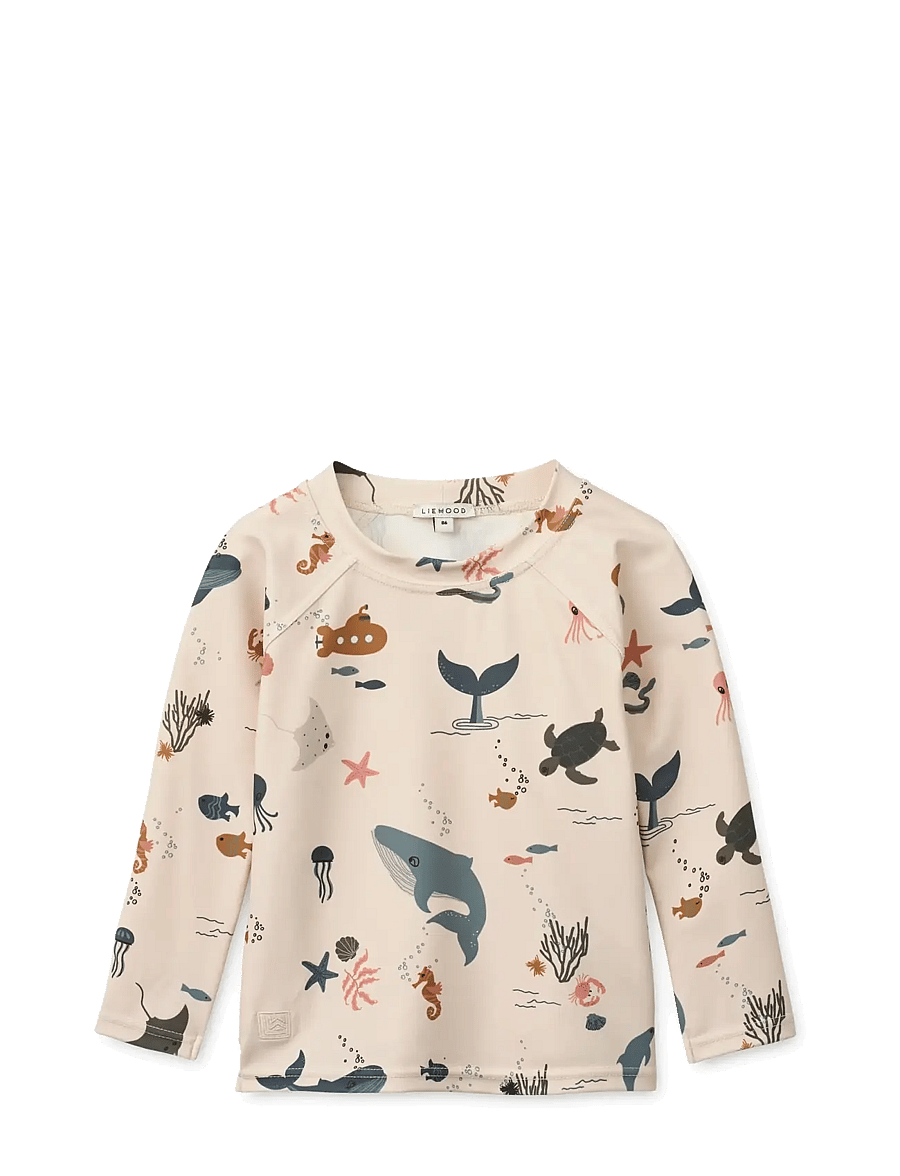 Liewood - Noah Printed Longsleeve Swim Tee - badeoverdele - sea creature / sandy - 0