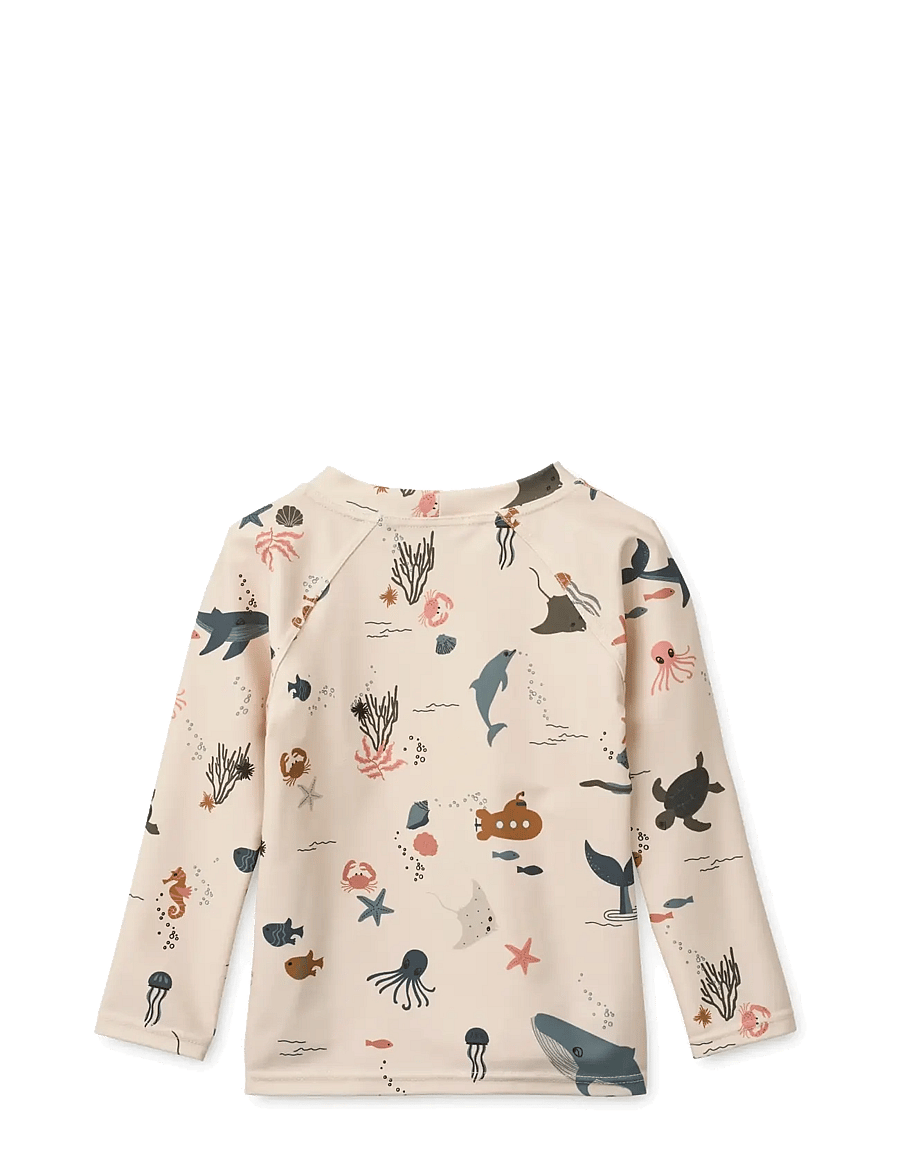 Liewood - Noah Printed Longsleeve Swim Tee - badeoverdele - sea creature / sandy - 1