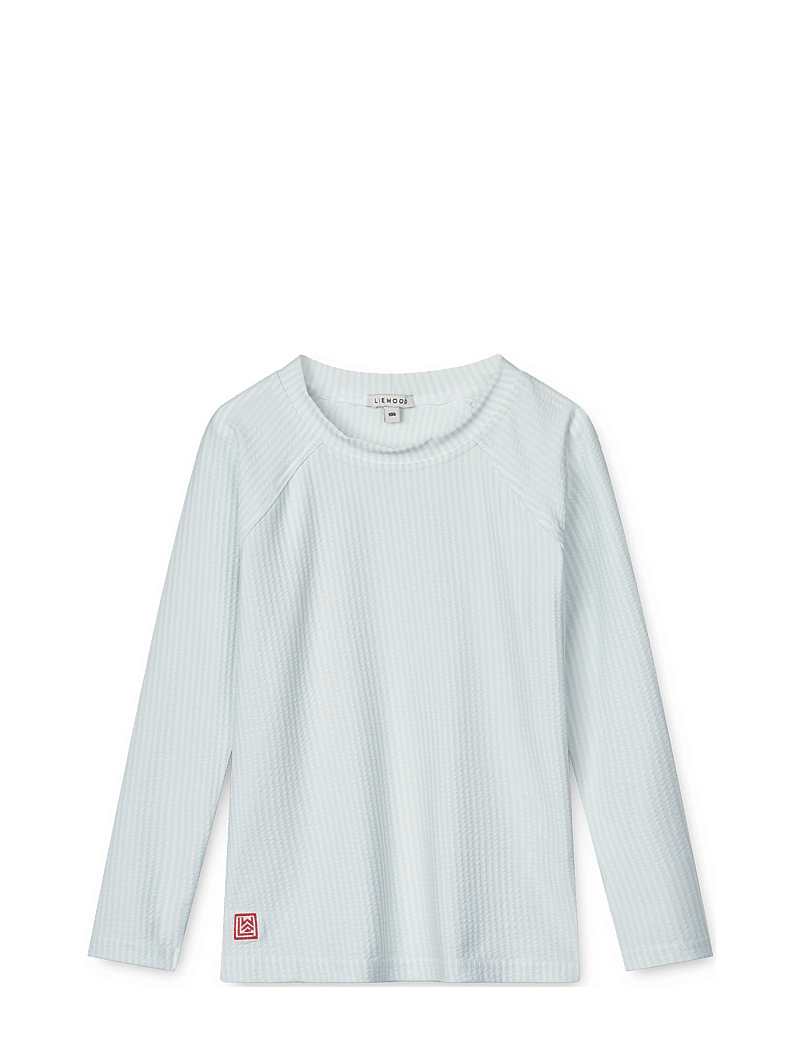 Liewood - Noah Seersucker Longsleeve Swim Tee - ujumisriiete ülaosad - y/d stripe pure sky / creme de la creme - 0