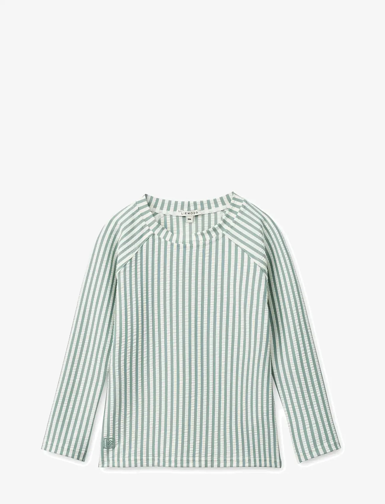 Liewood - Noah Seersucker Longsleeve Swim Tee - badeoverdele - peppermint / sandy - 0