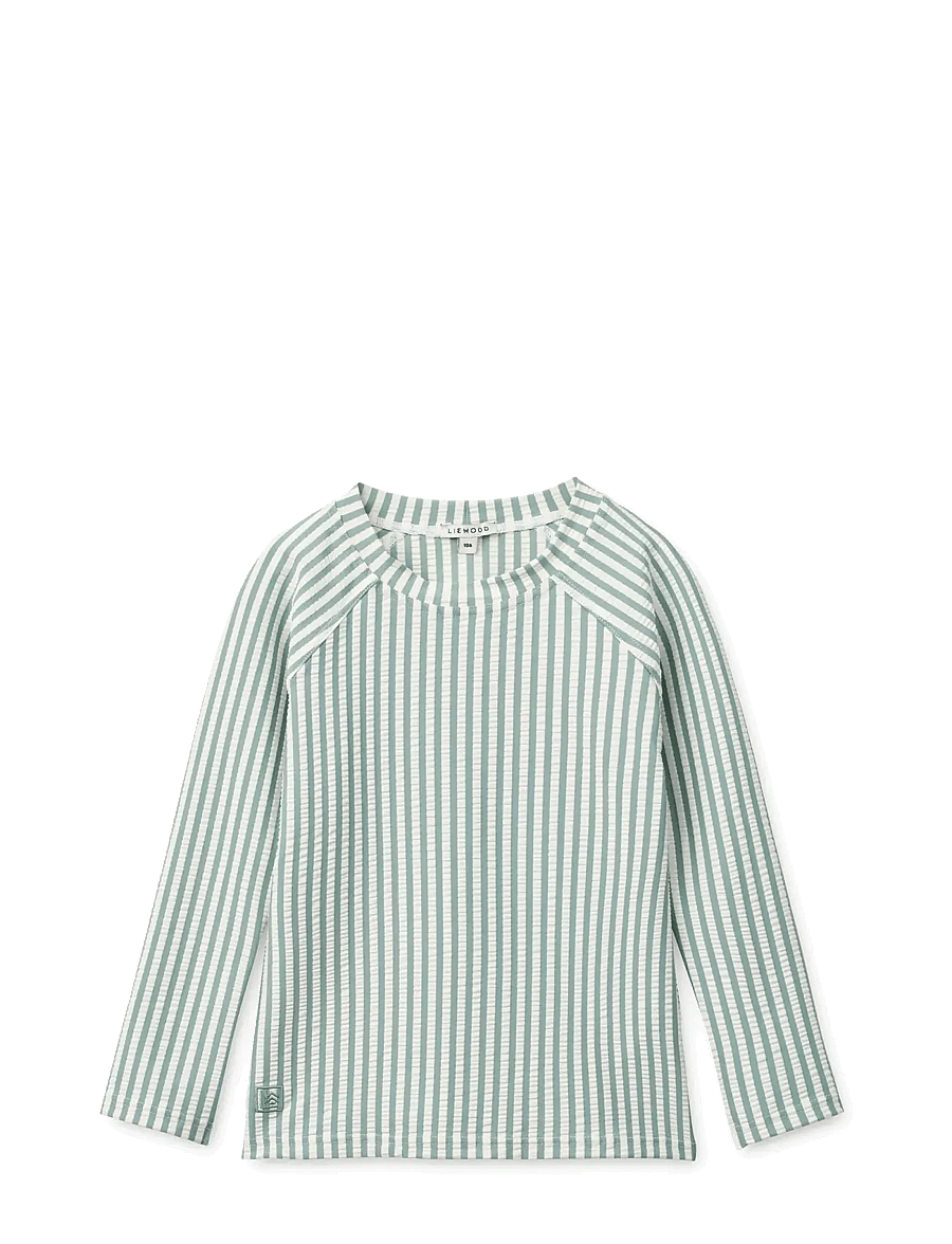 Liewood - Noah Seersucker Longsleeve Swim Tee - badeoverdele - peppermint / sandy - 0