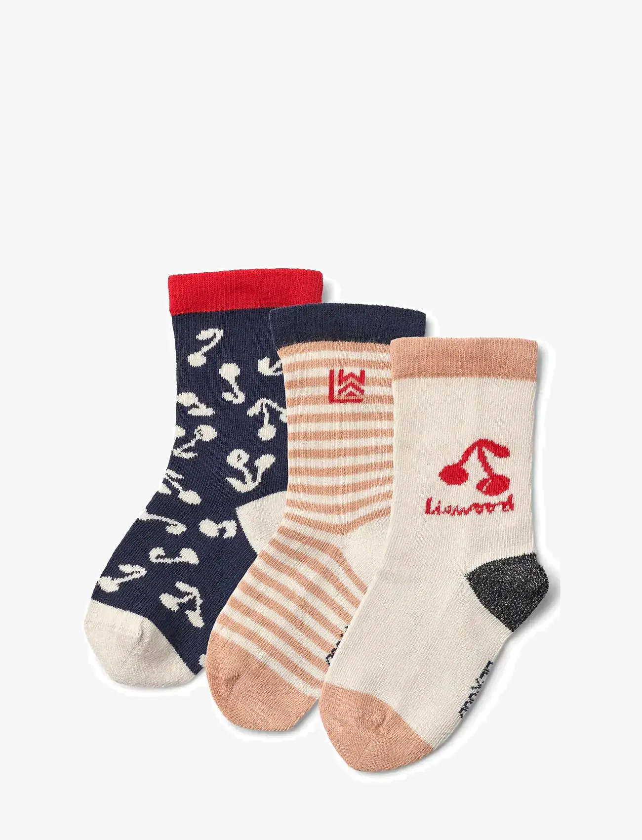 Liewood - Silas Socks 3-Pack - efterårstøj - cherry blossom / classic navy - 0