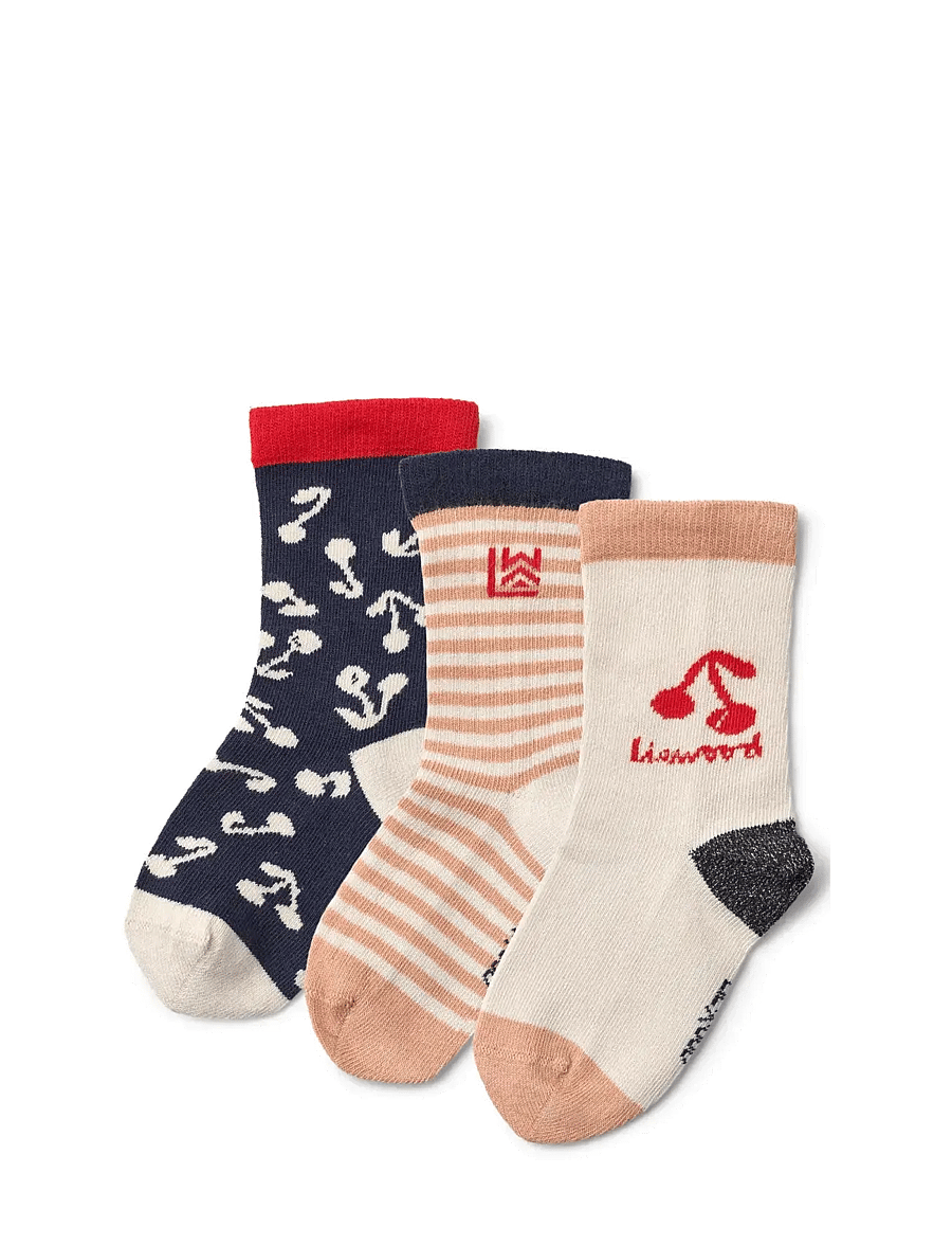 Liewood - Silas Socks 3-Pack - kojinės - cherry blossom / classic navy - 0
