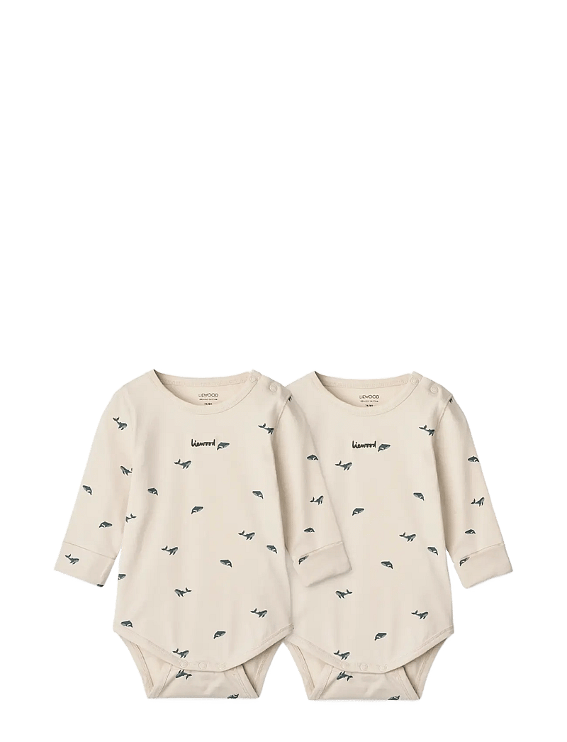 Liewood - Yanni Grow Printed LS Bodystocking 2-Pack - langærmede heldragter - mini whale / sandy - 0
