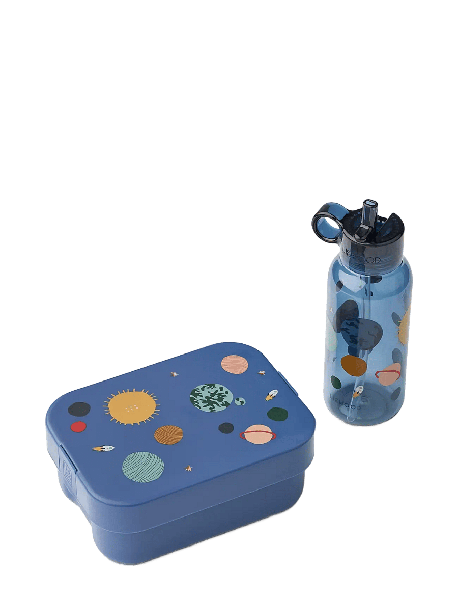 Liewood - Chelsey Printed Lunchbox Set - juomapullot - universe / classic navy - 0