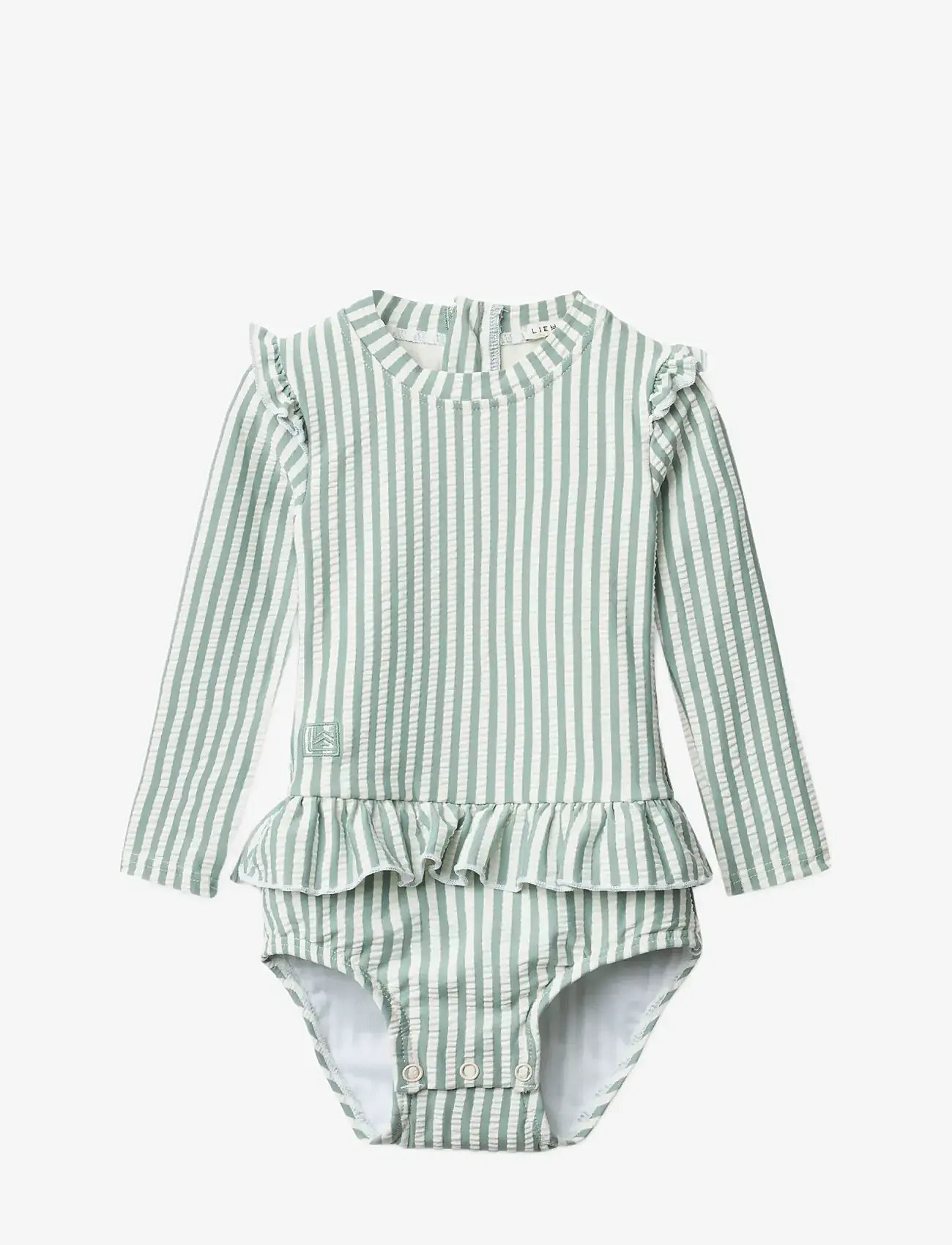 Liewood - Sille Baby Seersucker Swimsuit - maudymosi kostiumėliai - y/d stripe peppermint / creme de la creme - 0