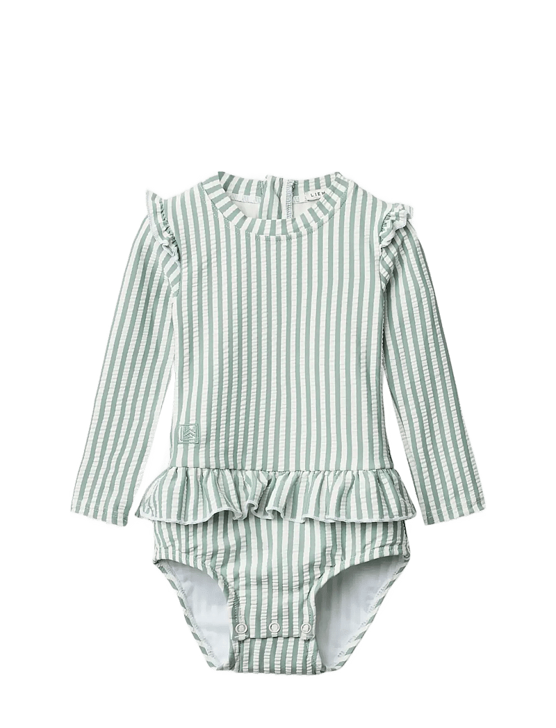Liewood - Sille Baby Seersucker Swimsuit - vêtements uv - y/d stripe peppermint / creme de la creme - 0