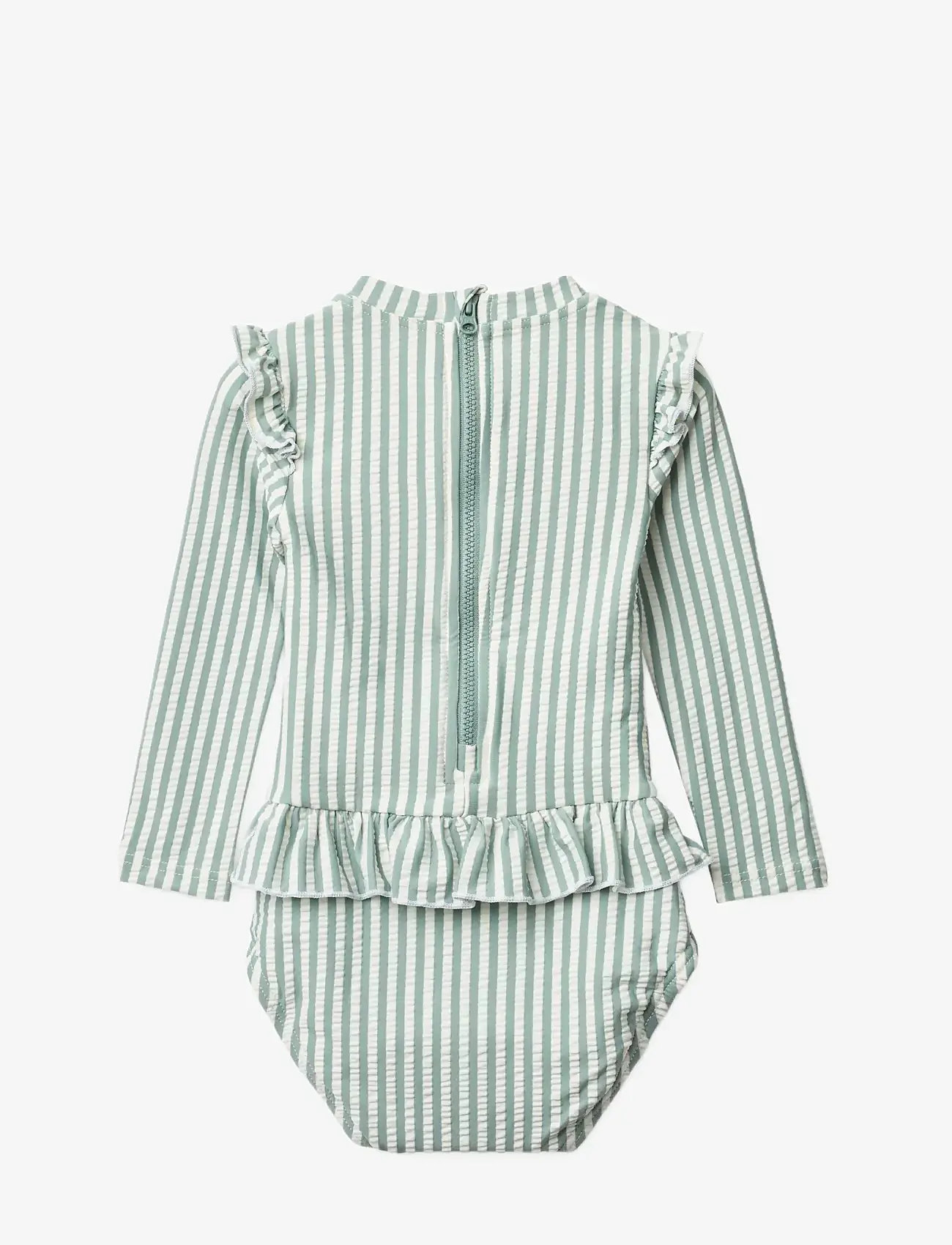 Liewood - Sille Baby Seersucker Swimsuit - maudymosi kostiumėliai - y/d stripe peppermint / creme de la creme - 1