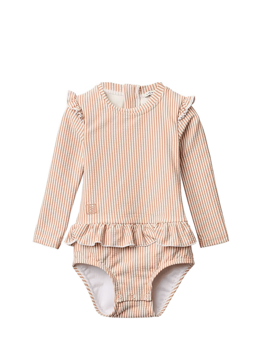 Liewood - Sille Baby Seersucker Swimsuit - badekleidung - y/d stripe pale tuscany / creme de la creme - 1