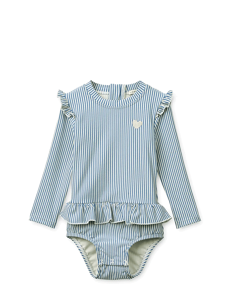 Liewood - Sille Baby Seersucker Swimsuit - uv-tøj - riverside / creme de la creme - 0