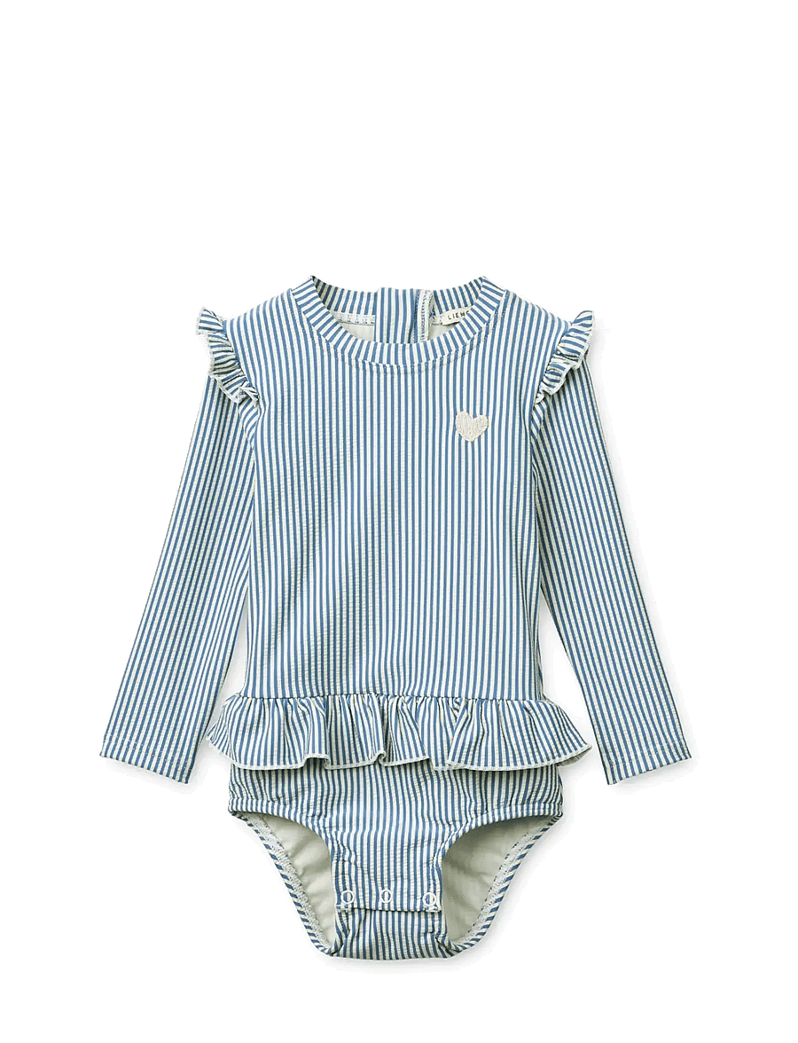Liewood - Sille Baby Seersucker Swimsuit - vêtements uv - riverside / creme de la creme - 0
