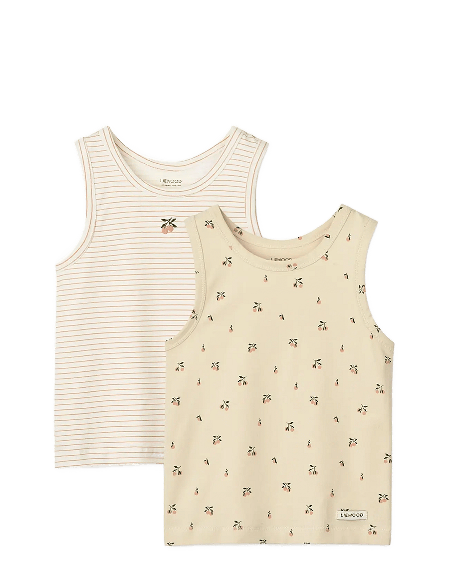 Liewood - Faris Printed Tank Top 2-pack - Ærmeløs undertrøje - mini peach sea shell / stripe mix - 0