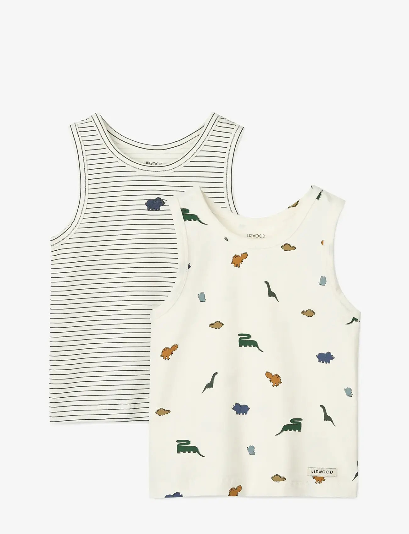 Liewood - Faris Printed Tank Top 2-pack - Ærmeløs undertrøje - mini dinosaurs creme / stripe mix - 0