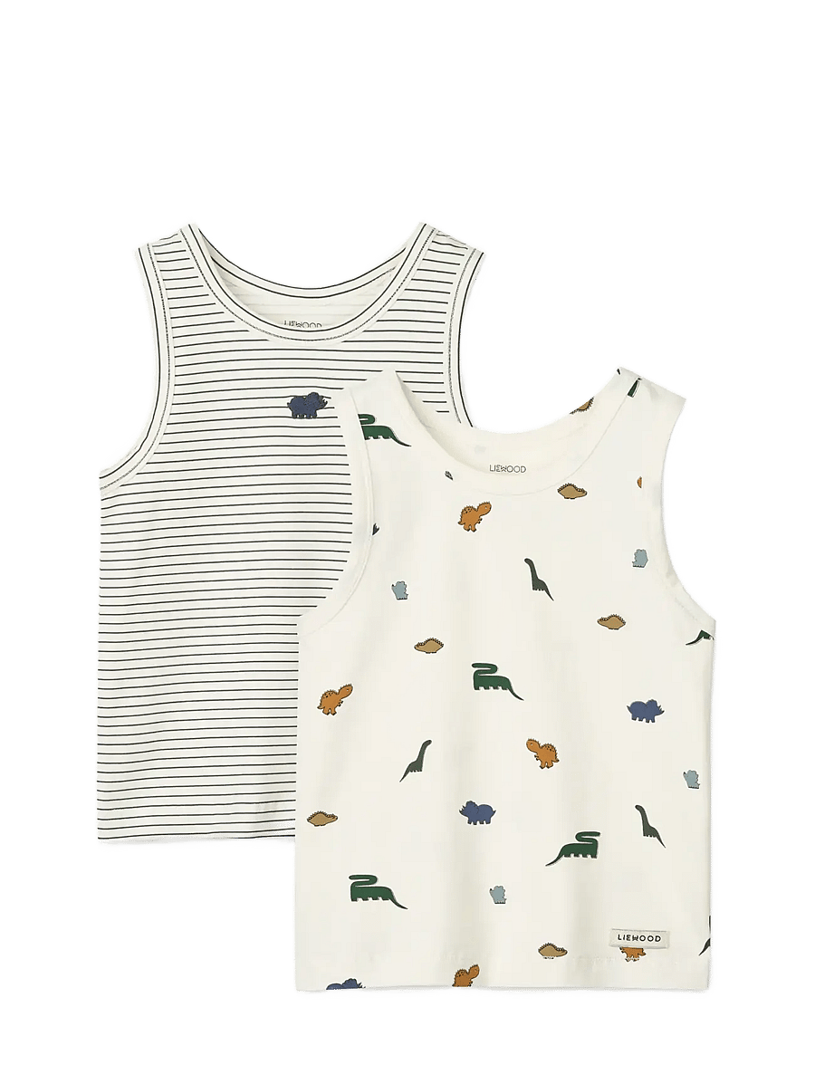 Liewood - Faris Printed Tank Top 2-pack - tanktops - mini dinosaurs creme / stripe mix - 0