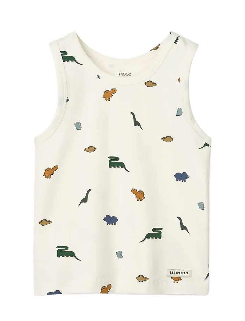 Liewood - Faris Printed Tank Top 2-pack - Ærmeløs undertrøje - mini dinosaurs creme / stripe mix - 2