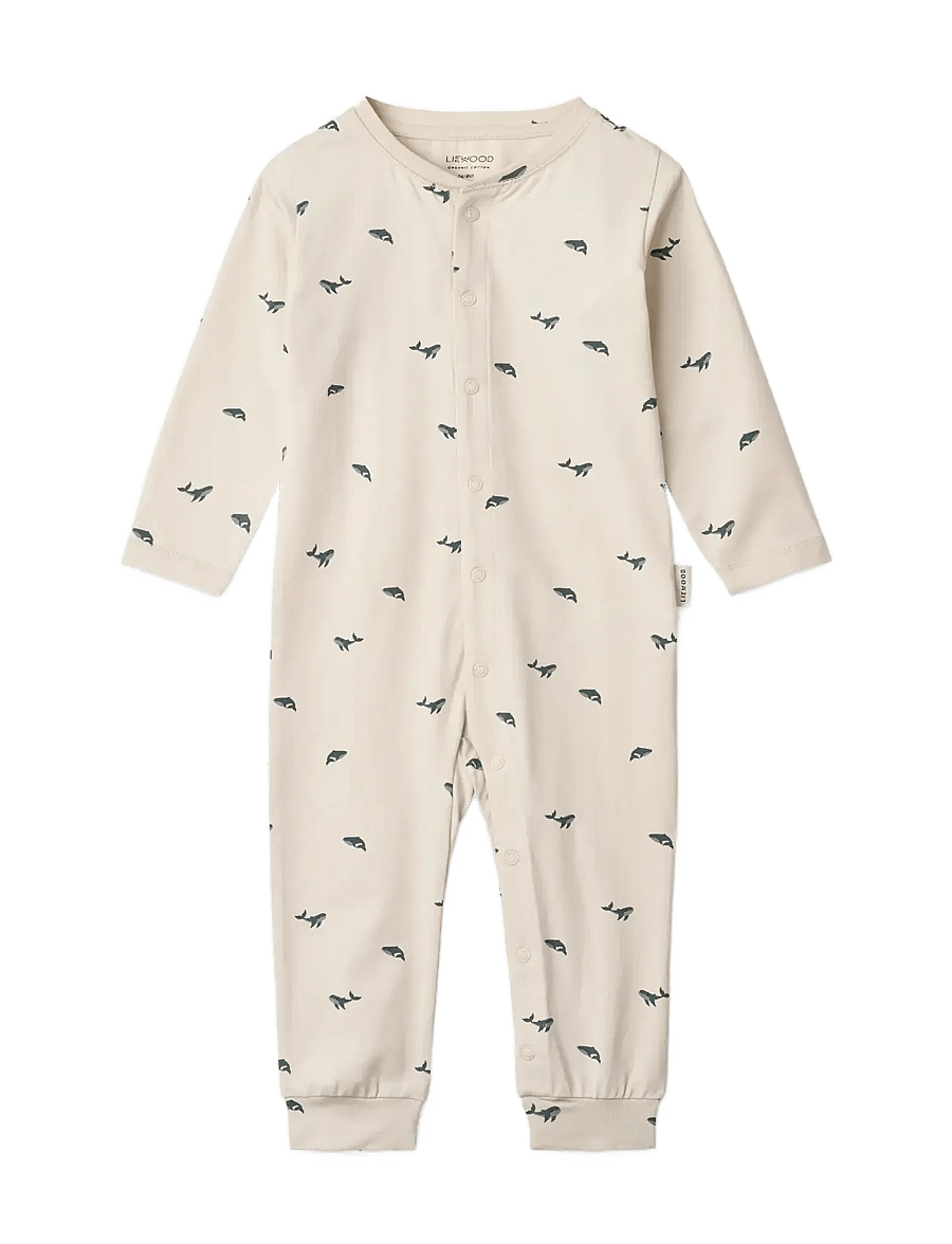 Liewood - Birk Printed Pyjamas Jumpsuit - sovoveraller - mini whale / sandy - 0