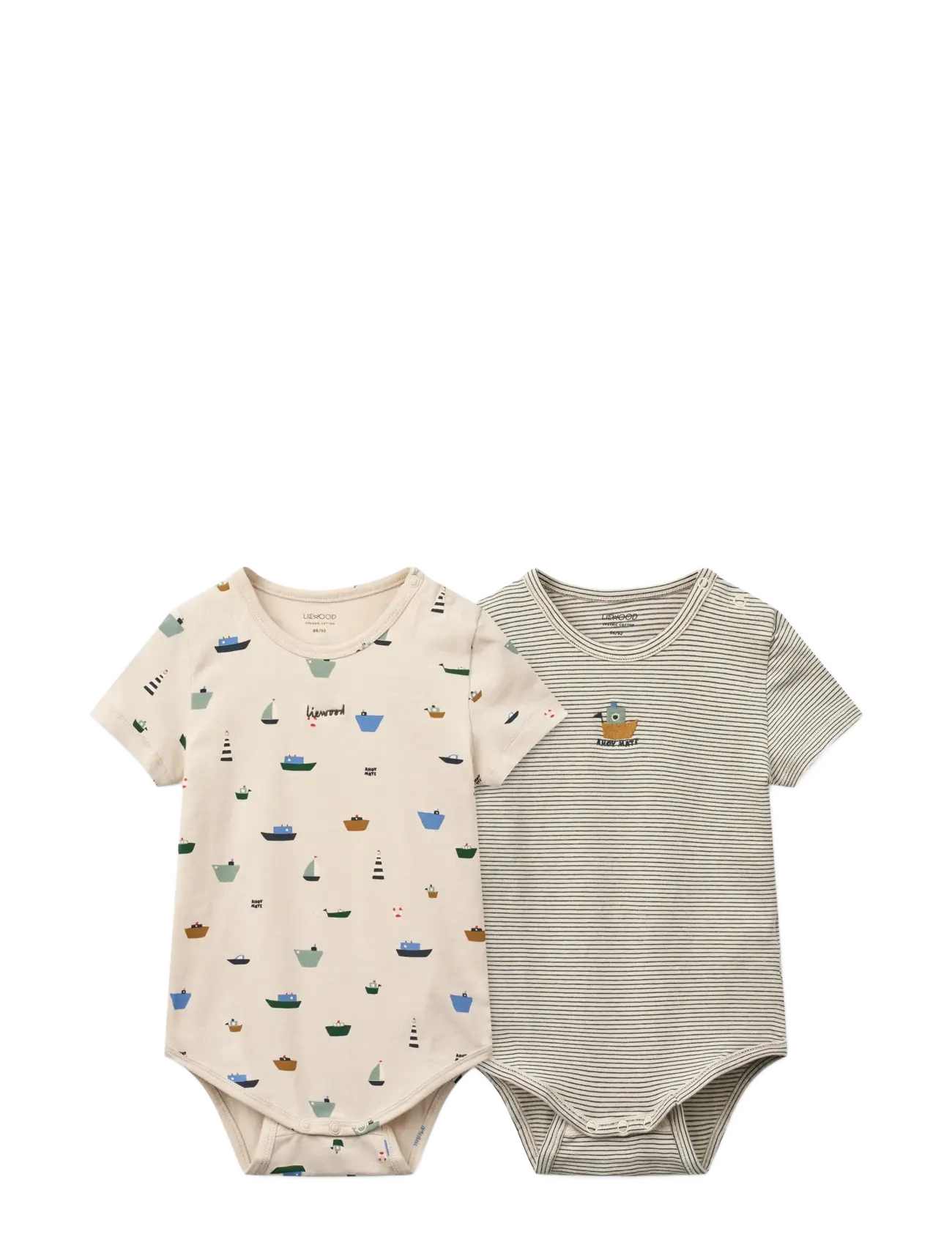 Liewood Yanni Grow Printed SS Bodystocking 2-pack - Short-sleeved - SAILING / CLASSIC NAVY STRIPE / MIX / cream