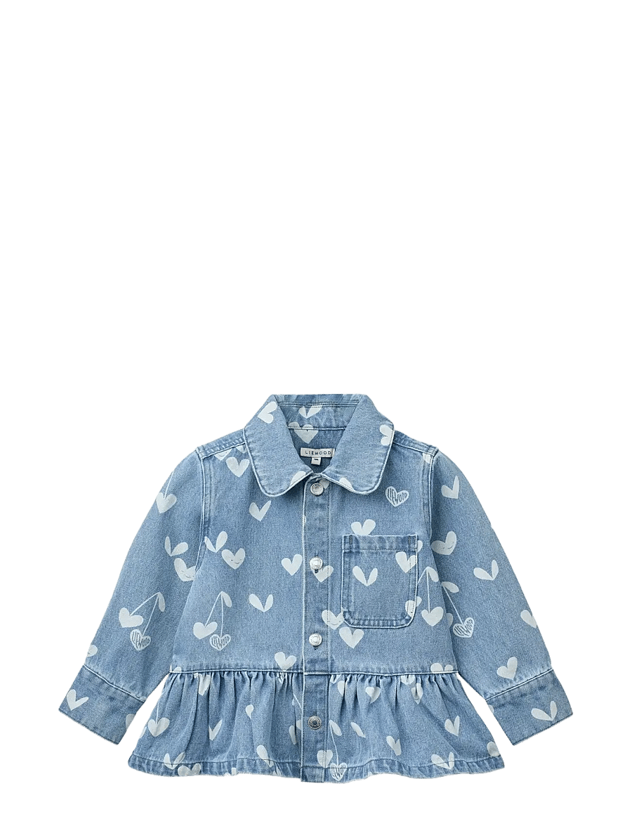 Liewood - Kenza Printed Denim Overshirt - jeansjacken - sweethearts / light blue denim - 1