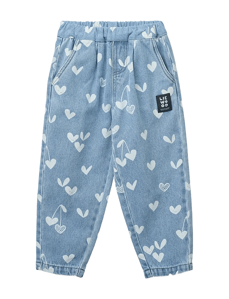 Liewood - Borris Printed Denim Pants - alt laienevad teksad - sweethearts / light blue denim - 1
