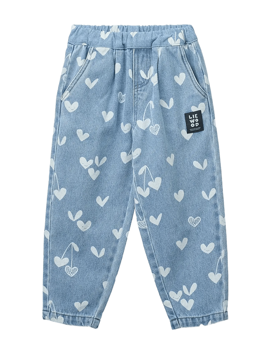 Liewood - Borris Printed Denim Pants - loose jeans - sweethearts / light blue denim - 1