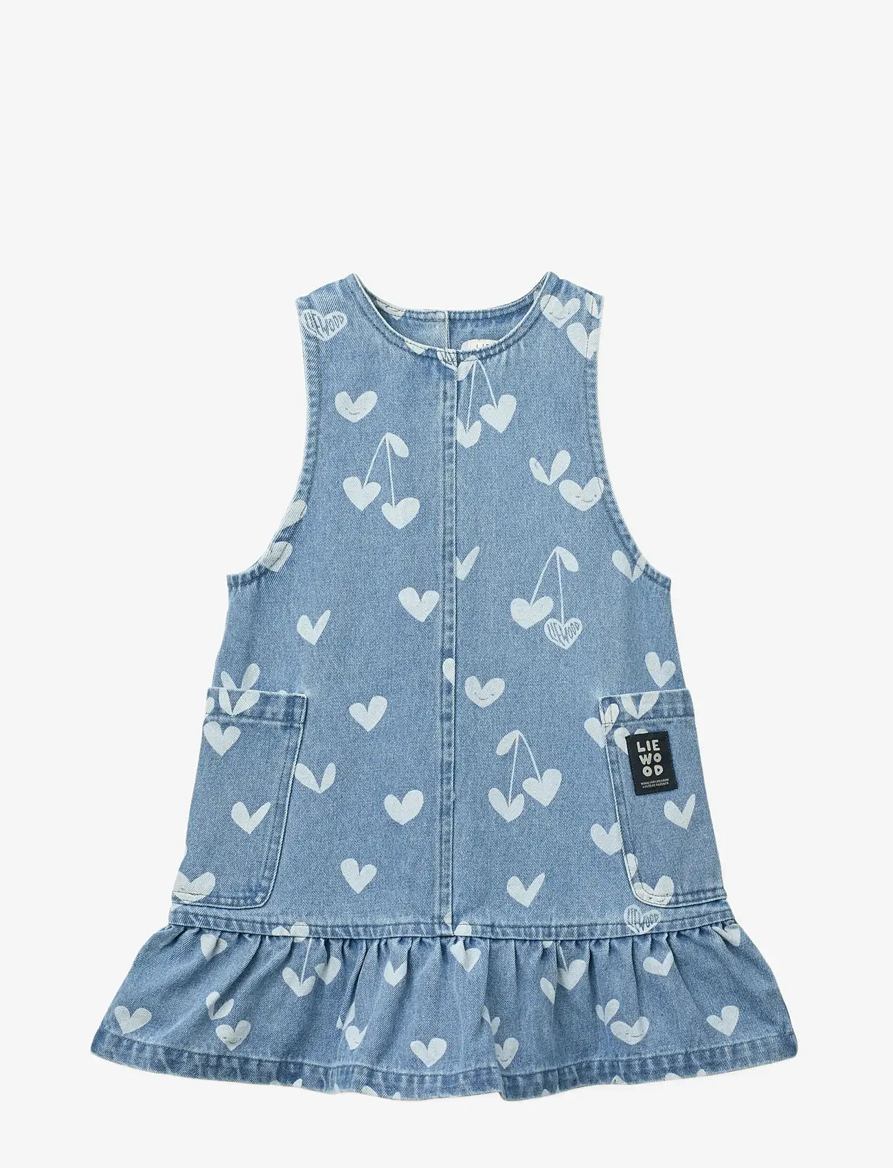 Liewood - Angelica Printed Denim frill Dress - varrukateta beebi kleidid - sweethearts / light blue denim - 1