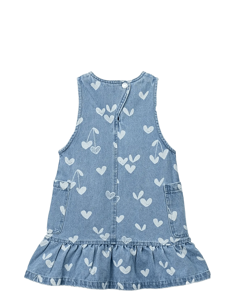 Liewood - Angelica Printed Denim frill Dress - varrukateta beebi kleidid - sweethearts / light blue denim - 2