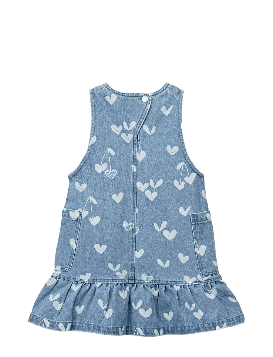 Liewood - Angelica Printed Denim frill Dress - Ærmeløse babykjoler - sweethearts / light blue denim - 2