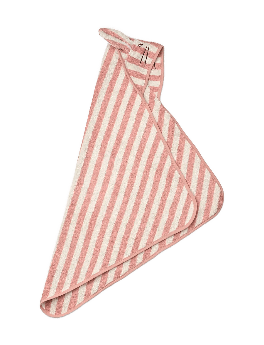 Liewood - Albert Hooded Towel - handdoeken - coral blush / creme de la creme stripe - 1
