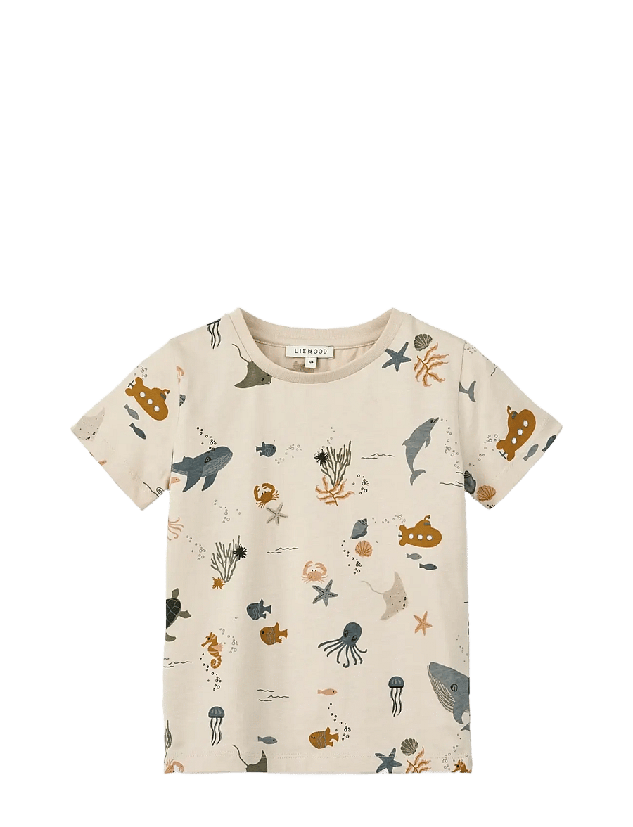 Liewood - Apia Printed Shortsleeve T-shirt - kortærmede - sea creature / sandy - 0