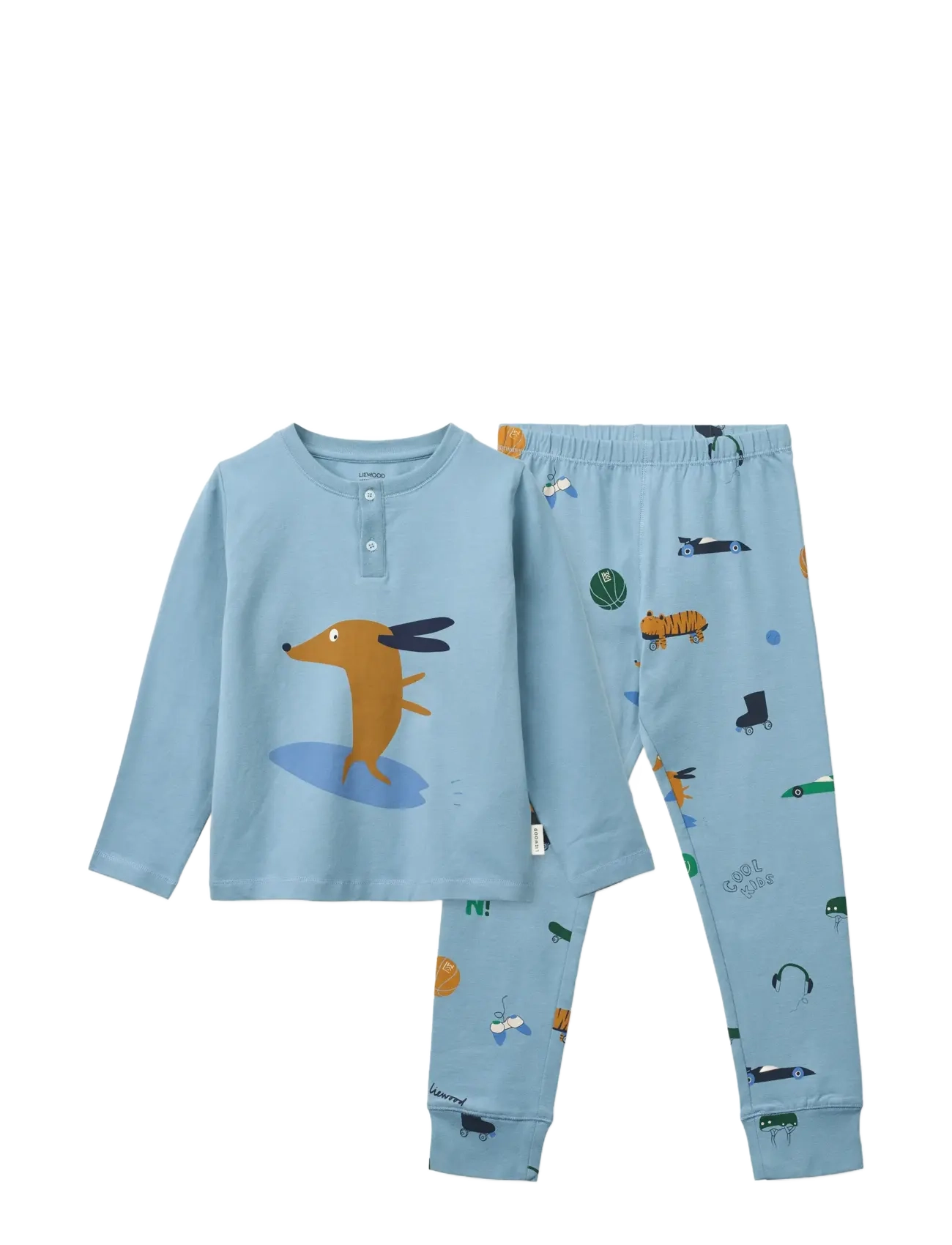 Liewood Wilhelm Printed Pyjamas Set, 110/116, Blue, Pyjamas > Pyjamas-Sæt, Børn