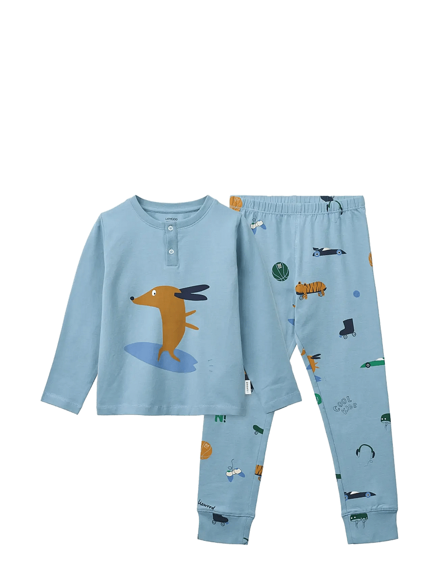 Liewood - Wilhelm Printed Pyjamas Set - pyjama-sets - dog / fun / beach blue / mix - 0