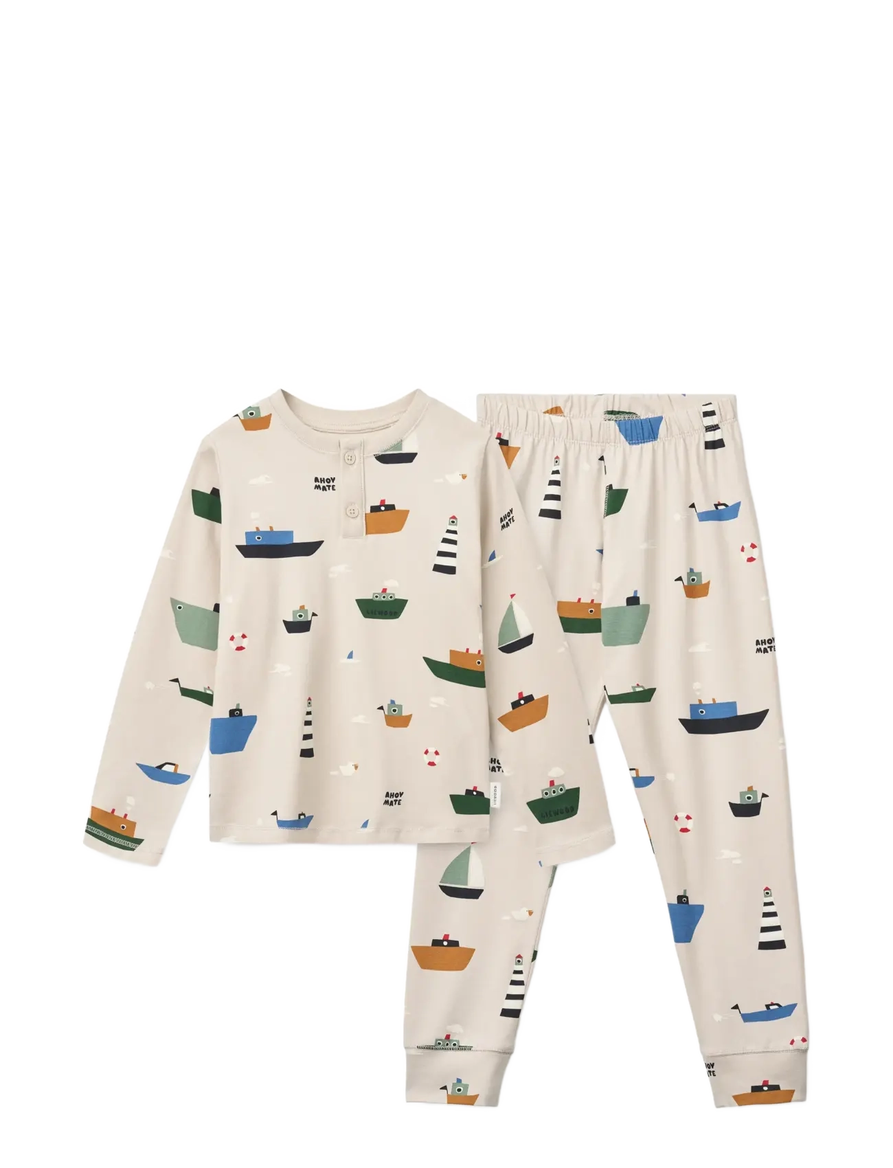 Liewood Wilhelm Printed Pyjamas Set, 122/128, Cream, Pyjamas > Pyjamas-Sæt, Børn