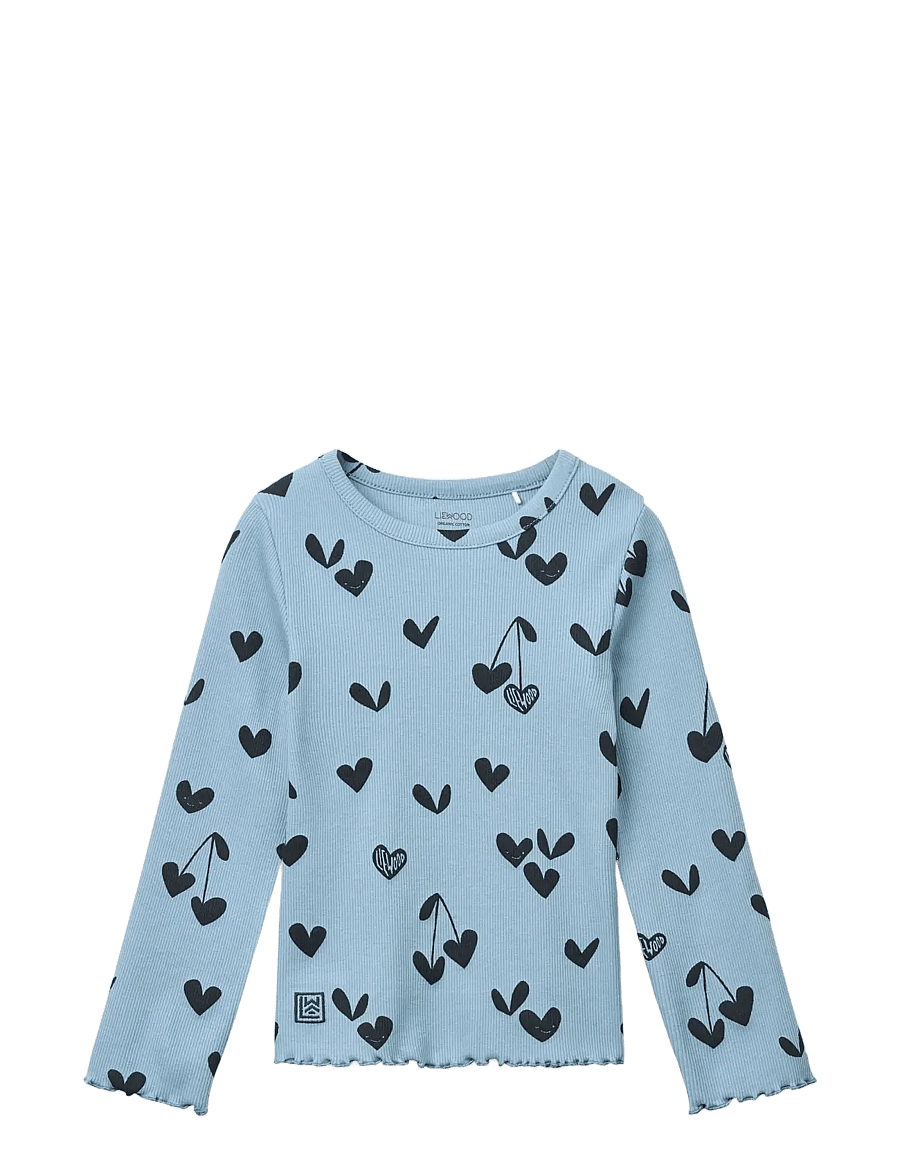 Liewood - Nieve Printed Longsleeve Rib T-shirt - pikkade varrukatega - sweethearts / beach blue - 1