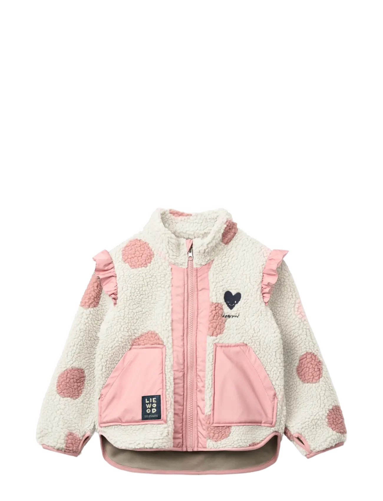 Liewood - Noam Pile Jacket w Frill - spot dot sandy / rose blush mix - 1