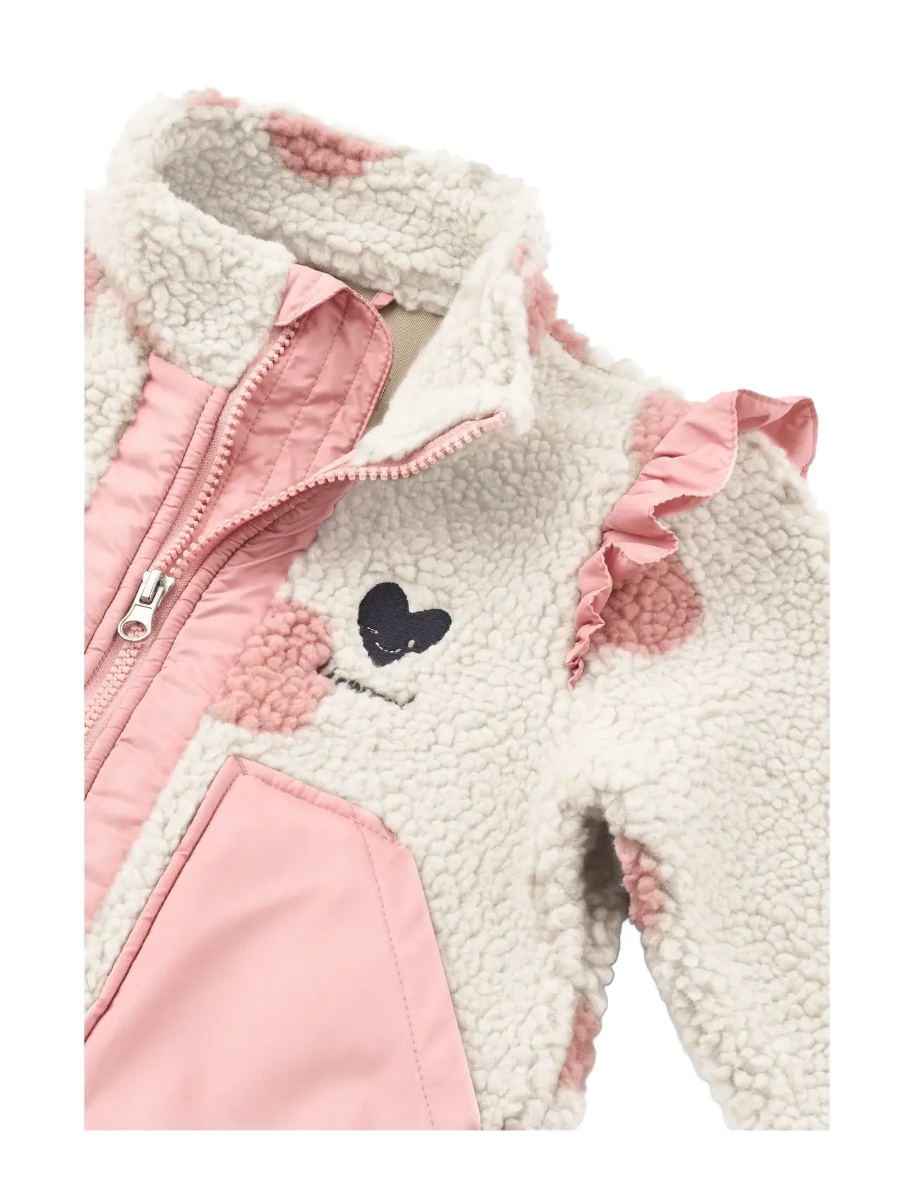 Liewood - Noam Pile Jacket w Frill - spot dot sandy / rose blush mix - 3